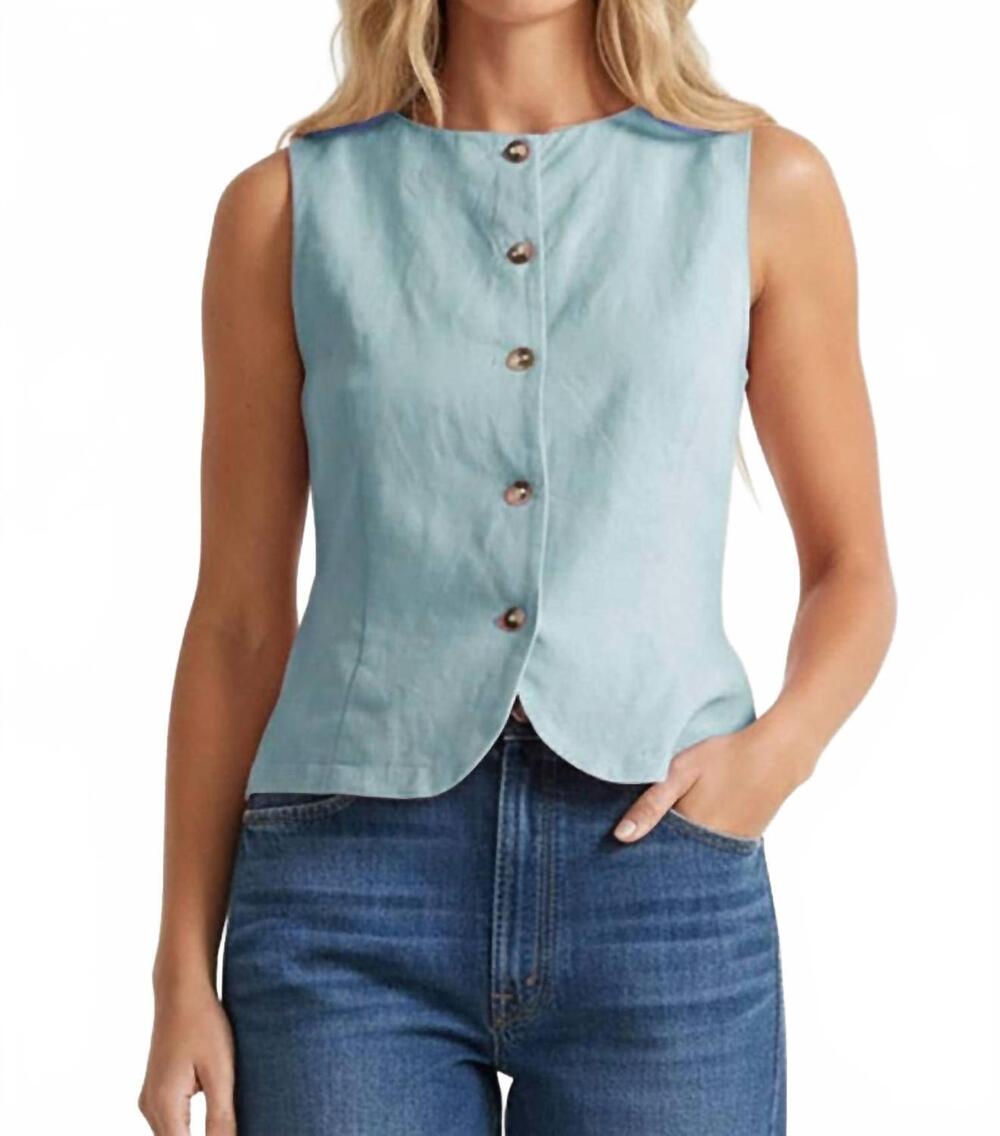 NEW NAKED ZEBRA sleeveless woven vest with back tie in blue